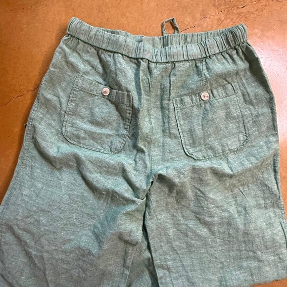 NWT 100% Linen Women's Green Linen Blend Elastic Waist Drawstring‎ Pants Size ST - Picture 2 of 5